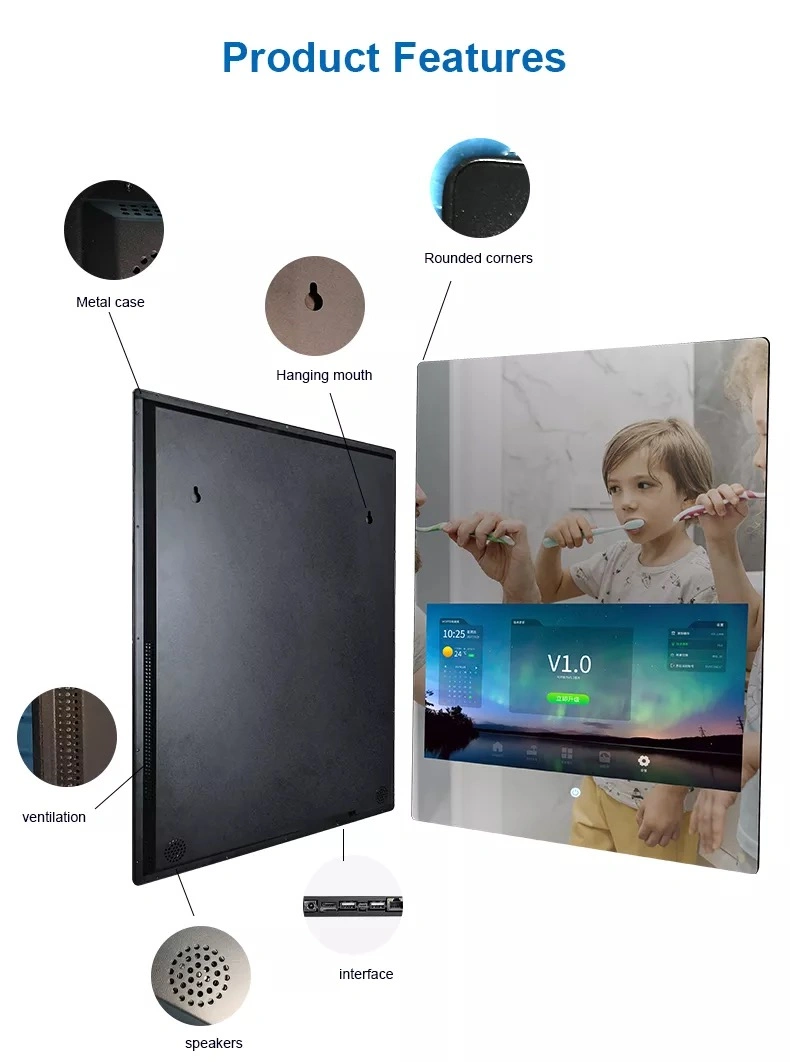 10.1 Inch CE Hot Selling Wall Mounted Capacitive/Resistive/Pcap Touch Screen Rk3288/Rk3568/Rk3399/Rk3566 Android TV Hotel Bathroom Decorative Smart Bath Mirror