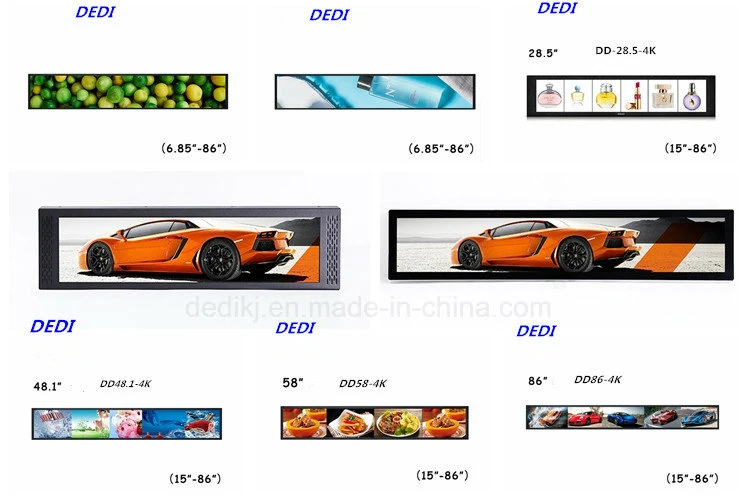 Dedi 19 Inch Ultra Wide Stretched Bar Advertising Media Player WiFi Network Digital Signage Multimedia LED Monitor Full Color LCD Panel Display